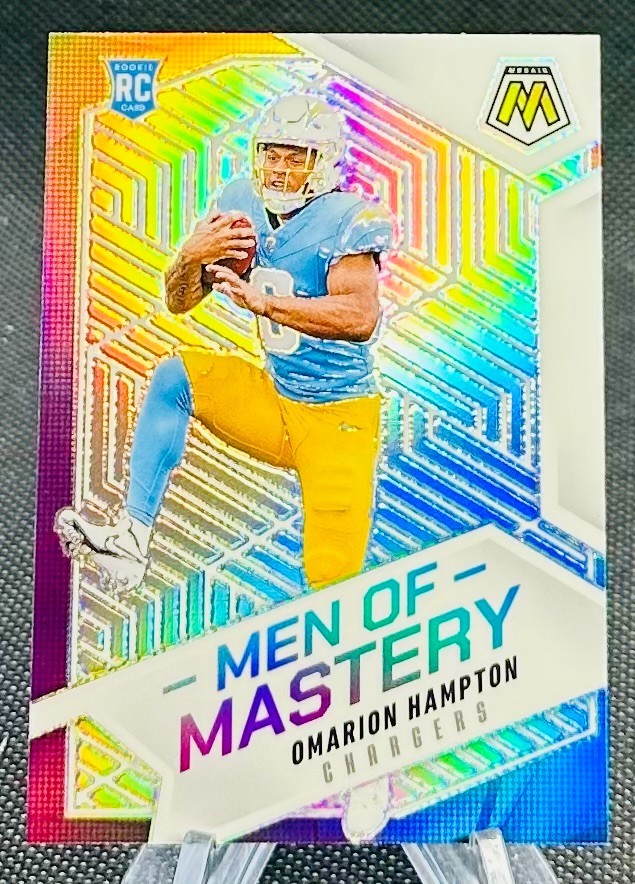2025 Panini Mosaic Men of Mastery Silver Holo Prizm Omarion Hampton Chargers Rc