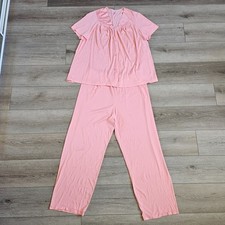 Vintage Vanity Fair Pink Silky Nylon 2-Piece Short Sleeve Pajama Set Size 1X