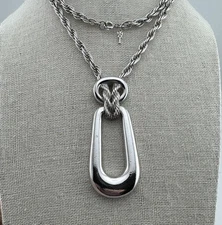 Vtg CROWN TRIFARI Silver Tone Door knocker Pendant STATEMENT NECKLACE 30" Long