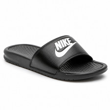 Nike Benassi Swoosh Sandal Mens Slide, Black/White, US 9 - Textured Footbed,