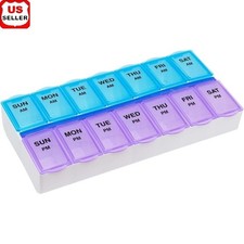 AM PM Pill Organizer Large Capacity Easy Open Medication Management Scoop Bottom
