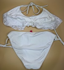 Victoria  s Secret White Floral Lace Bikini Small Top  Bottom Size Medium