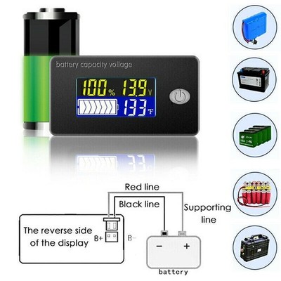 Universal Digital Voltmeter Batterie Kapazität Anzeige Temperaturmesser LCD 12V!