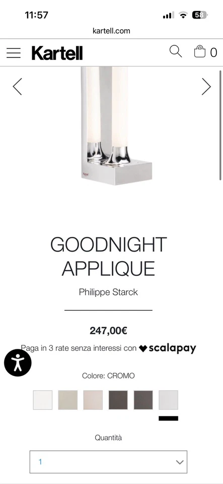 GOODNIGHT Kartell ARGENTO applique led originale NUOVO DA COLLEZIONE - Immagine 2 di 4