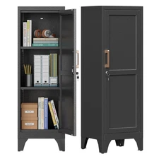 46"H Black Metal Locker with 1 Lockable Door and 2 Adjustable Shelves For Emp...
