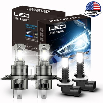 For Kia Rio 2003-2011 LED Headlight High Low Beam + Fog Light Bulbs Combo Kit