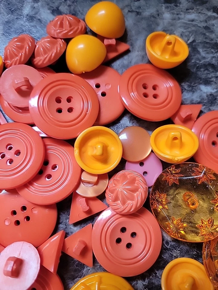 Lot Of 200+ Orange Buttons For Sewing Or Crafts Some Flat, Shank 2 Hole 4 Hole - Image 3 of 4