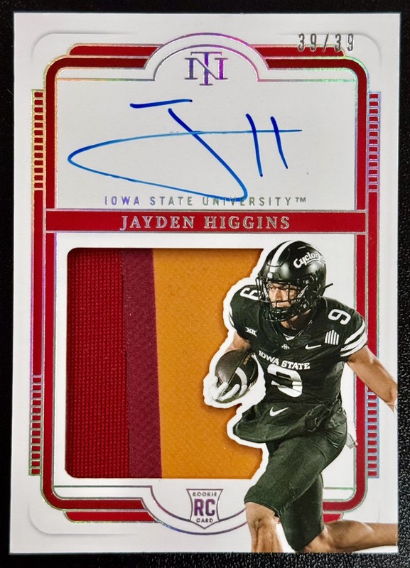 2025 National Treasures Jayden Higgins Rookie Patch Auto Silver Book-End 39/39