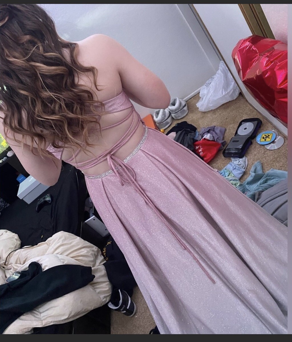 jules and cleo pink dress JULES AND CLEO Pink Ombre Plunging Prom Dress Ball Gown With Jewel Belt  Size 2