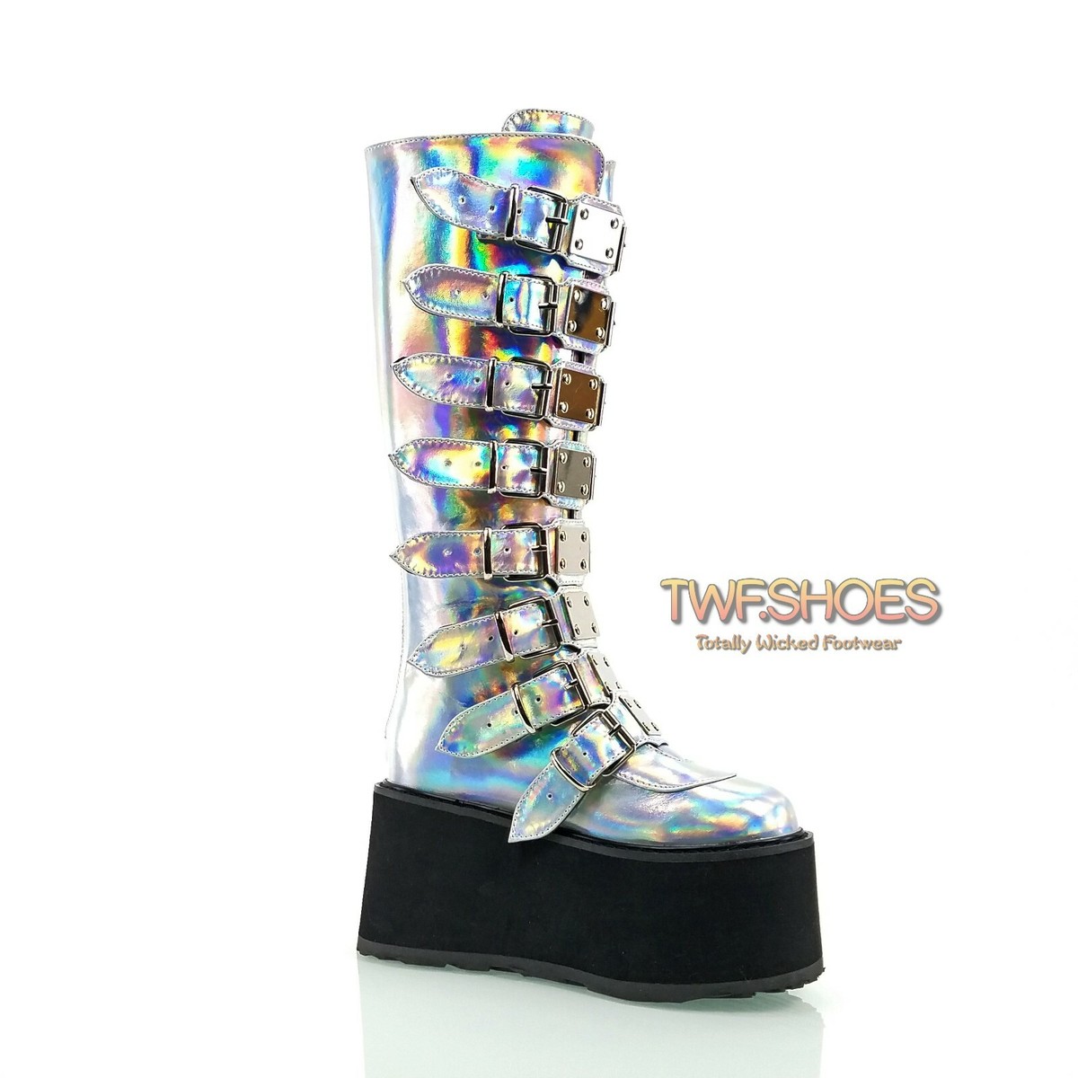 ぬ　multi-buckle stitched boots punk DEMONIA Damned 318 Multi Strap Goth Punk 3.5