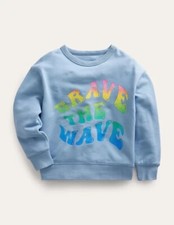 New BODEN Logo Graphic Sweatshirt Brave The Wave Kids 13-14y 164cm Pebble Blue