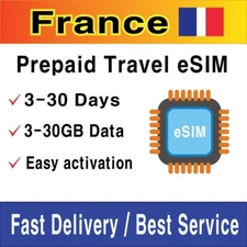 France Travel SIM Card (eSIM) | 3-30GB | 3-30 Days | QR Code Activation