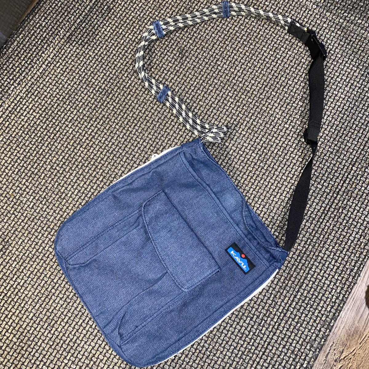 KAVU Denim Rope Shoulder Crossbody Bag White Accent Gold