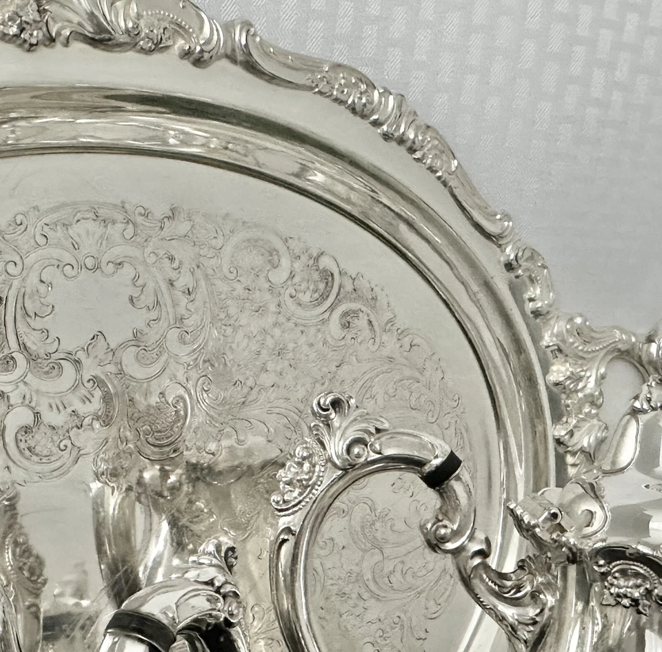 Wallace Baroque Silver Plate Tea and Coffee Service Set w/ Footed Tray *read - Image 4 of 4