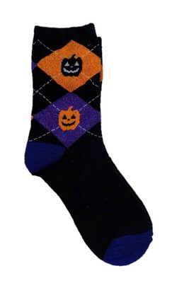 Halloween Sparkly Crew Sock ~ Size 9-11, Shoe Size 4-10 (Pumpkins on Diamonds)