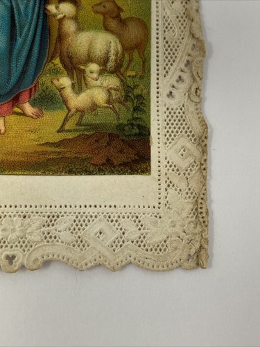 1905 Antique Lace Prayer Card Jesus Christ Lambs Shepherd Catholic - Picture 4 of 8