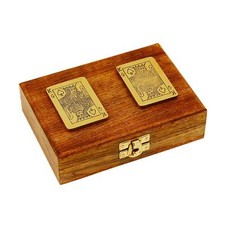 Doppelte Spielkartenbox aus Mango-Holz und Messing 15x11x4,5cm – Dekoration