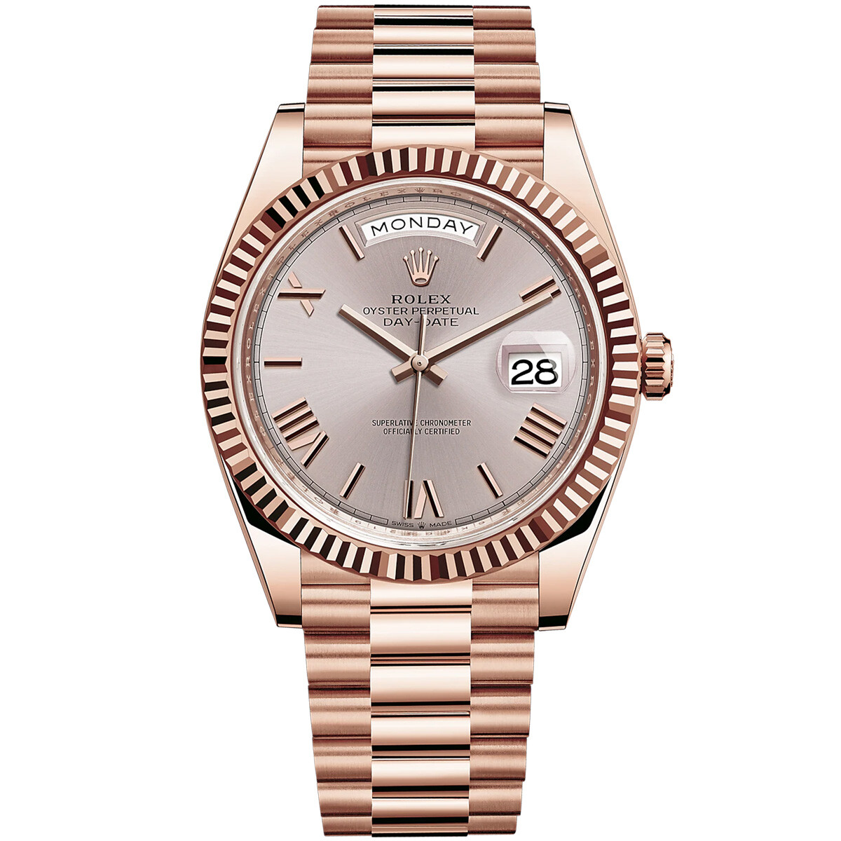 Rolex Day-Date 40, President Bracelet, Rose Gold, Sundust Roman Dial, 228235,...