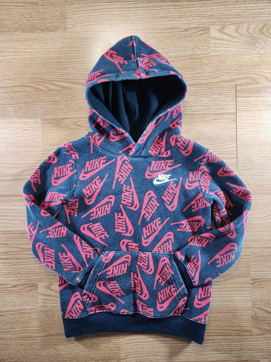 Nike Brand All Over Logo Style Red/Black Hooded Sweatshirt