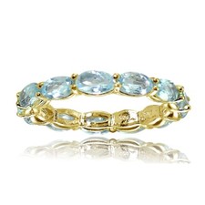 Yellow Gold Flashed Silver Blue Topaz 5x3mm Oval-cut Eternity Band Ring, Size 7