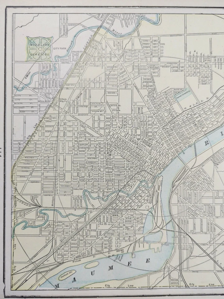 Vintage 1900 TOLEDO OHIO Map 14"x11" Old Antique Original LUCAS COUNTY MUD HENS - Image 3 of 4