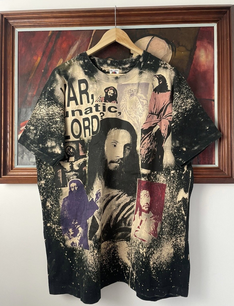Vtg 90s Full Print Jesus Religion Like Mosquitohead T Shirt CS