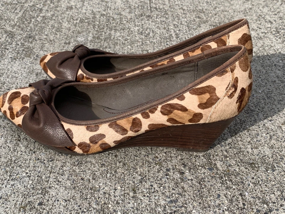 NICOLE Honeymoon Leather Wedges Leopard & Bow SEXY High Heels Shoes Sz 8.5 👣b15 - Image 4 of 4