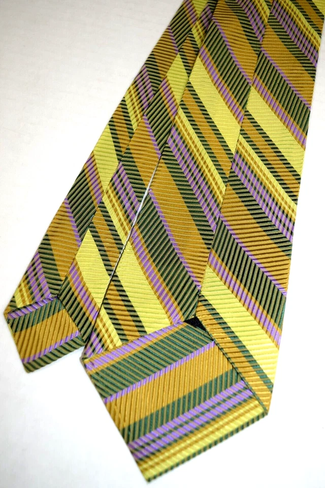 Corbata de cuello vintage años 60 caramelo dorado rayas oscuras acetato púrpura 54" x 3,5" Foto 4 de 4