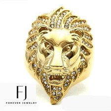 Men's Stainless Steel,CZ Icy Bling Ring,LION.Head.8-13 Gold plated Box