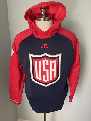 Adidas Team USA World Cup Hockey Sweatshirt Hoodie Large L Olympics - Main Image