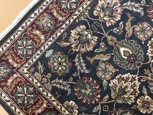 4'.1" x 6'.3" Green Red Floral Agra Oriental Area Rug Hand Knotted Wool Foyer - Picture 7 of 12