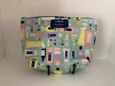 Clinique x Kate Spade Makeup Bag Pouch Green Printed Zipper NWOT