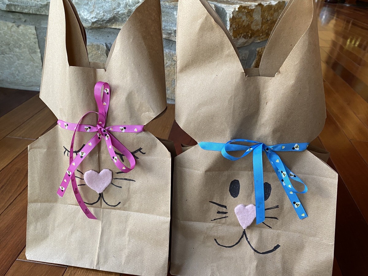 Handcrafted Easter Bunny Goodie Party Bags Lot Of 10 Brown Paper