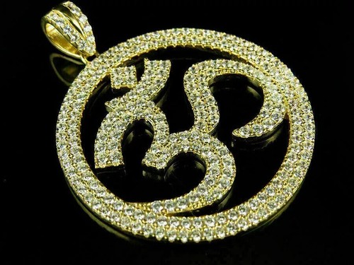 14K Yellow Gold Over 2.8 Ct Round Cut Diamond Hindu OM Medallion Pendant 1.75" - Picture 2 of 3