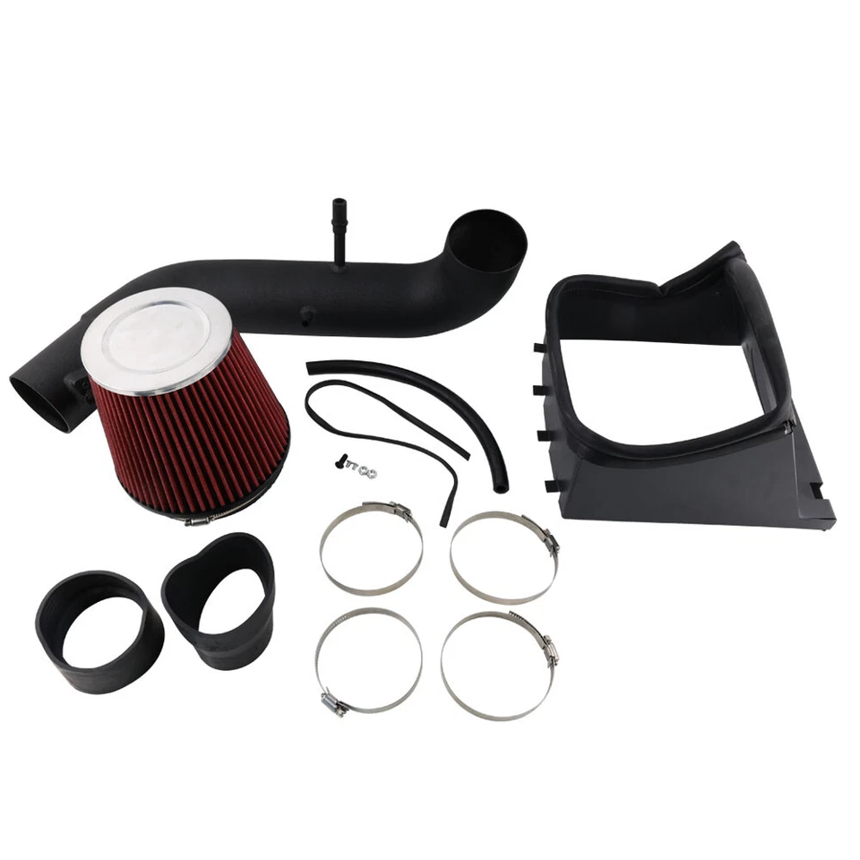 Kit de admisión de aire frío protector térmico negro para Ford F150 2011-14 5,0 L V8 + filtro rojo Foto 2 de 4