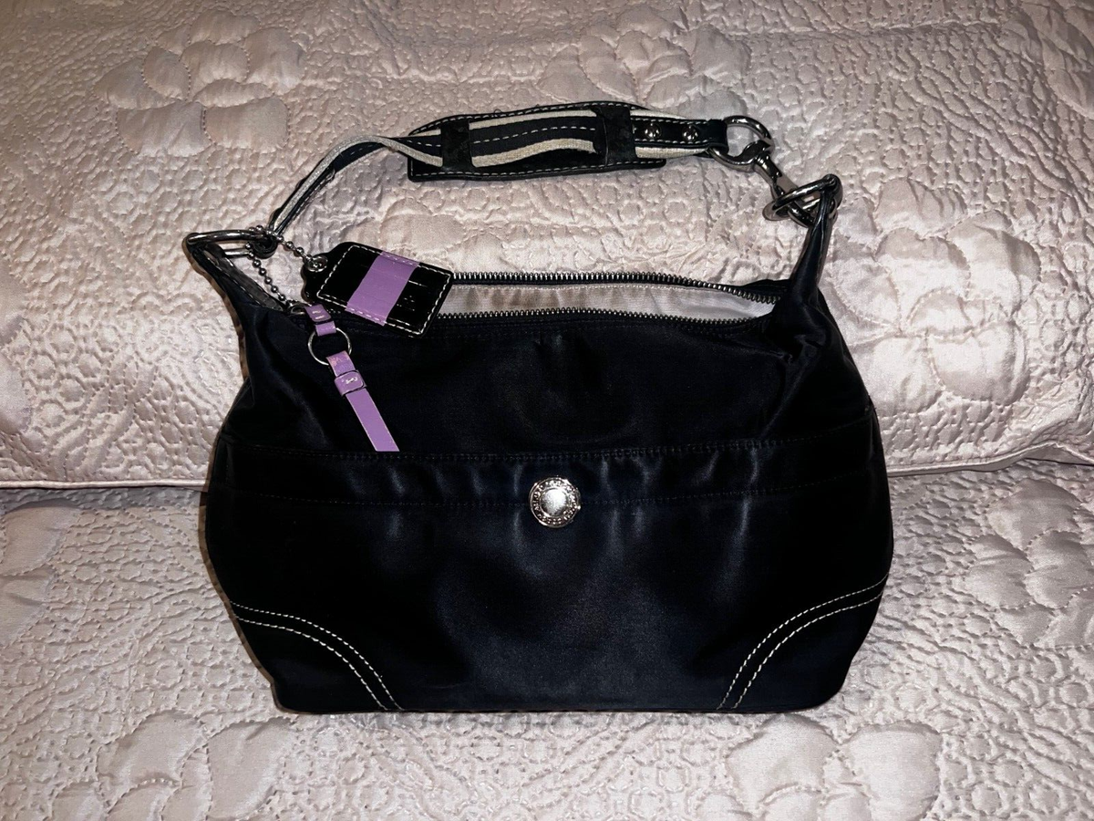 Coach Hampton Satin Hobo Purse Handbag Shoulder Bag F11668 Black