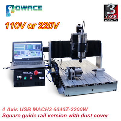 4 Axis 6040 CNC Router 2.2KW USB Milling Cutting Engraving Machine