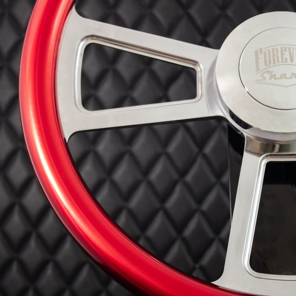 (T03) Volante Billet 18" plataforma grande rojo metálico Kenworth & Peterbilt 2014+ Foto 3 de 4