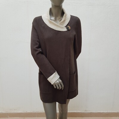 Kuschelige Strickjacke von Max Studio, M, dunkelgrün / beige