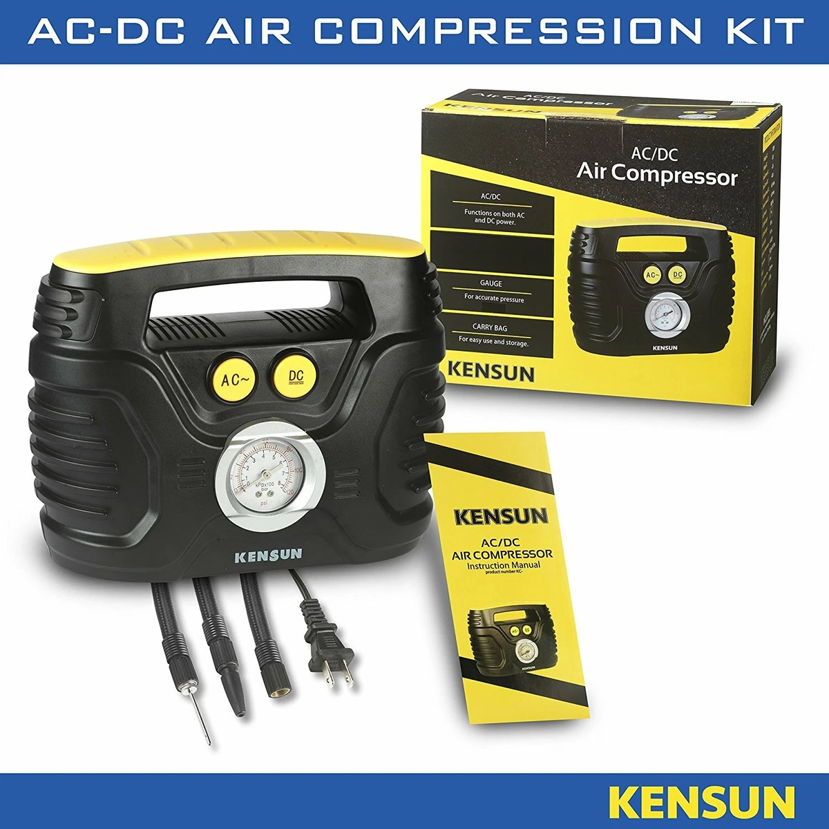 Kensun portable 12v air compressor 2024 tire inflator for home and car