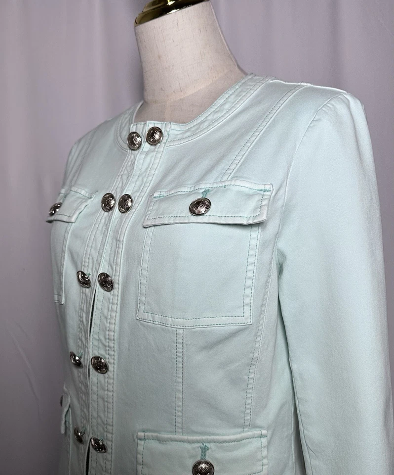 Chaqueta Blazer Mujer White House Black Market 12 Denim Militar Azul Claro” Foto 4 de 4
