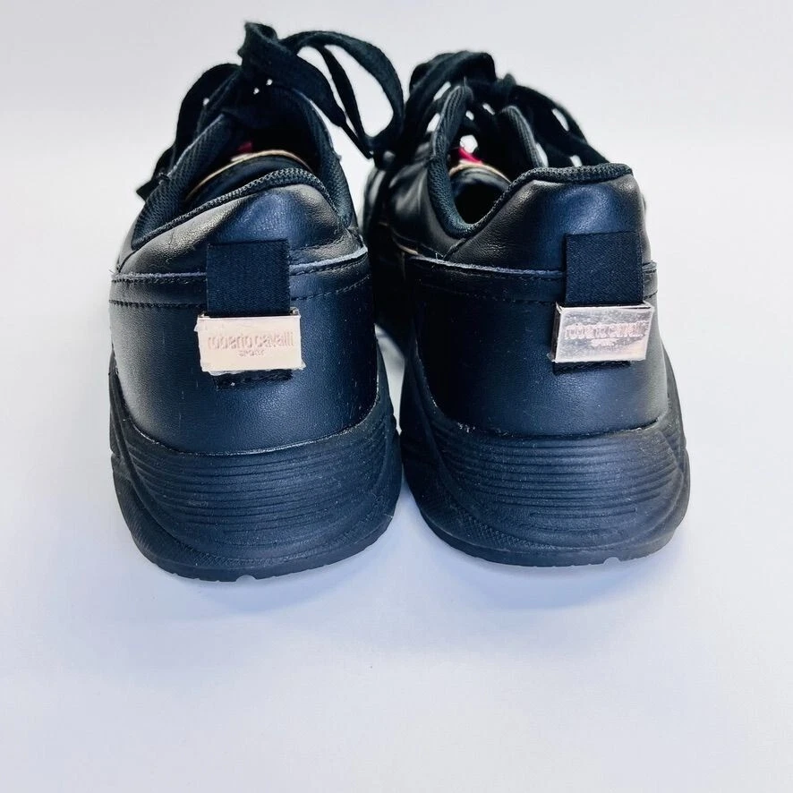 Zapatillas deportivas con cordones Roberto Cavalli para hombre talla 7,5 negras con logotipo Foto 2 de 4