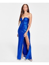 EMERALD SUNDAE Womens Blue Wired V-notch Lace-up Back Lined Dress Juniors M