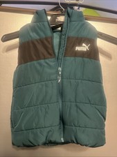 Puma Puffer Vest, Youth Size small, Green And Black, Zipper Works Fine