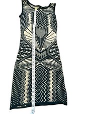Windsor Black/Beige Geometric Knit Scoop Neck Sleeveless Bodycon Dress, S