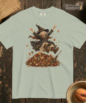 Autumn Leap Witch Comfort Colors T-Shirt Halloween Spooky Cute Fall Tee S-4X