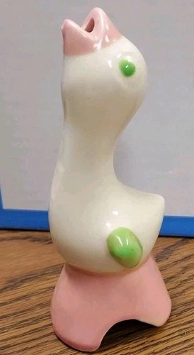 VINTAGE SHAWNEE PIE BIRD Pie VENT MID CENTURY MODERN 5” WHITE PINK GREEN POTTERY