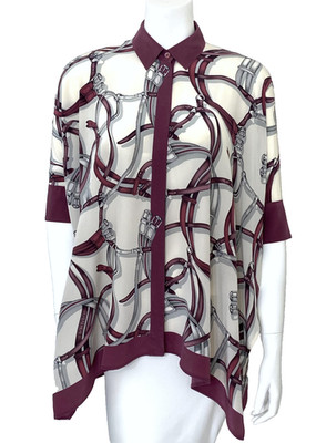 Gucci Equestrian Print 100% Silk Crepe Blouse, Size 38, Made in Italy.