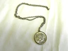 1964 D Kennedy 90% Silver Half Dollar Pendant 24" Silvertone Rope chain bezel