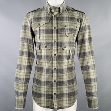 D&G by DOLCE & GABBANA Size 40 Green Grey Plaid Slim Fit Long Sleeve Shirt